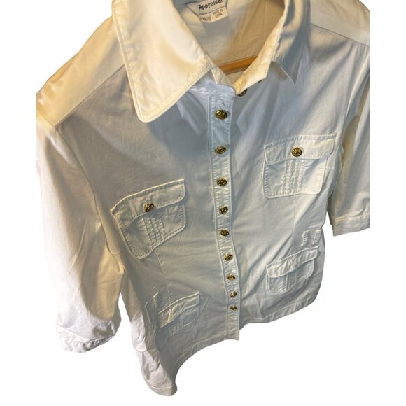 Appraisal White 3/4 Sleeve Button Up Utility Tunic Shirt Sz XL - Picture 4 of 9
